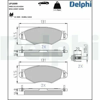 Vendita Finale DELPHI LP1699 Kit Pastiglie Freno, Freno a Disco